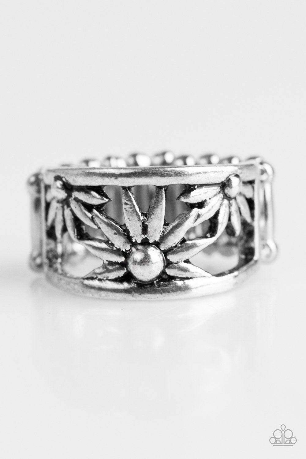 Let A Thousand Wildflowers Bloom Silver Ring - Paparazzi Accessories- on model - CarasShop.com - Paparazzi Jewelry by Cara Jewels