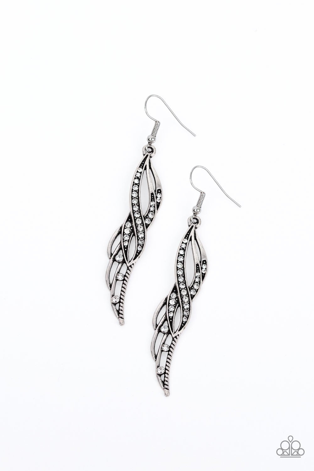 Let Down Your Wings White Earrings - Paparazzi Accessories- on model - CarasShop.com - Paparazzi Jewelry by Cara Jewels
