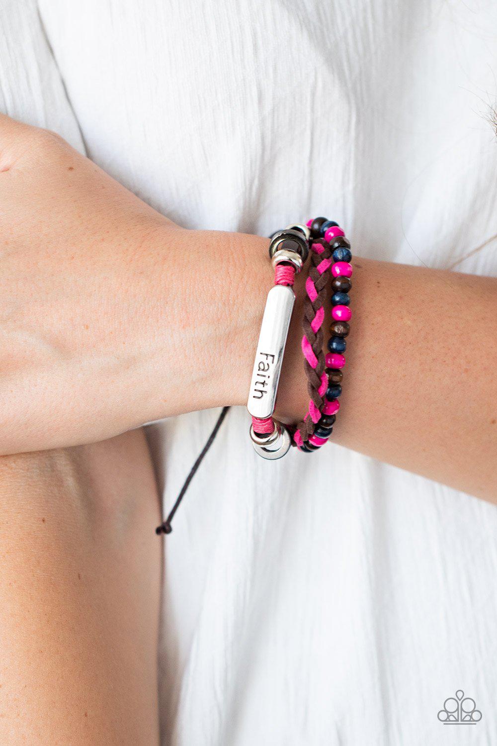 Let Faith Be Your Guide Multi-color Pink and Blue Inspirational Urban Knot Bracelet - Paparazzi Accessories- lightbox - CarasShop.com - Paparazzi Jewelry by Cara Jewels