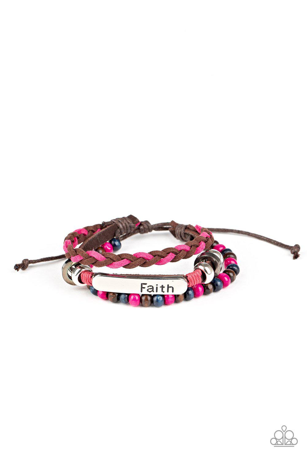 Let Faith Be Your Guide Multi-color Pink and Blue Inspirational Urban Knot Bracelet - Paparazzi Accessories- on model - CarasShop.com - Paparazzi Jewelry by Cara Jewels