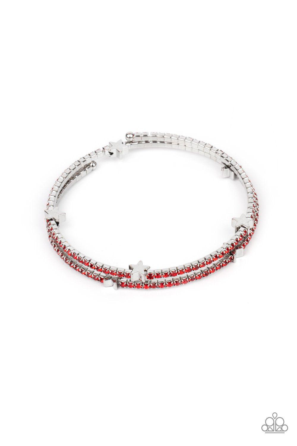 Let Freedom BLING Red Rhinestone and Silver Star Infinity Wrap Bracelet - Paparazzi Accessories- lightbox - CarasShop.com - Paparazzi Jewelry by Cara Jewels