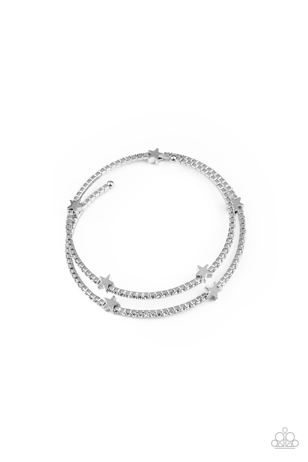 Let Freedom BLING White Rhinestone and Silver Star Bracelet - Paparazzi Accessories- lightbox - CarasShop.com - Paparazzi Jewelry by Cara Jewels