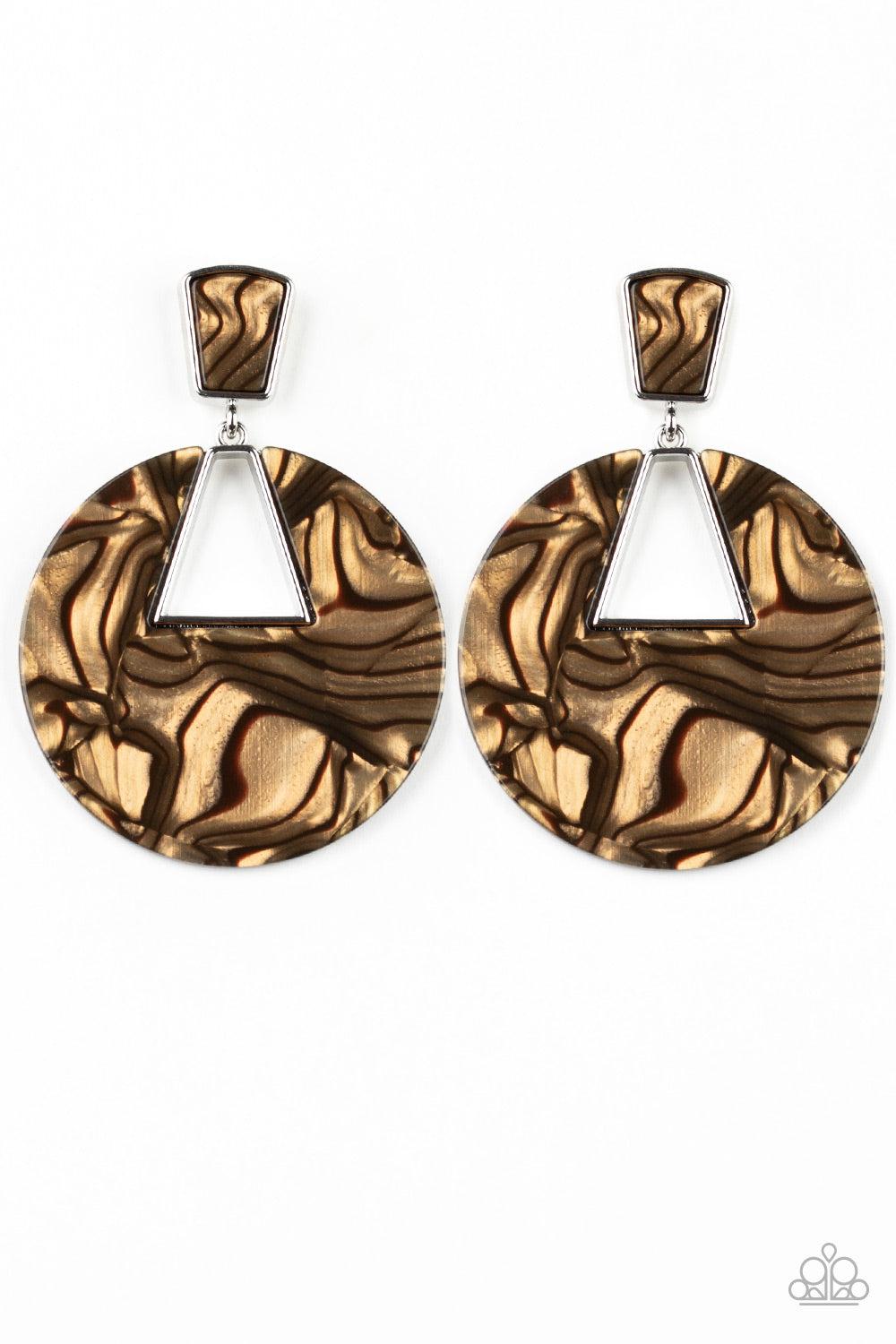 Let HEIR Rip! Brown Acrylic Earrings - Paparazzi Accessories- lightbox - CarasShop.com - Paparazzi Jewelry by Cara Jewels