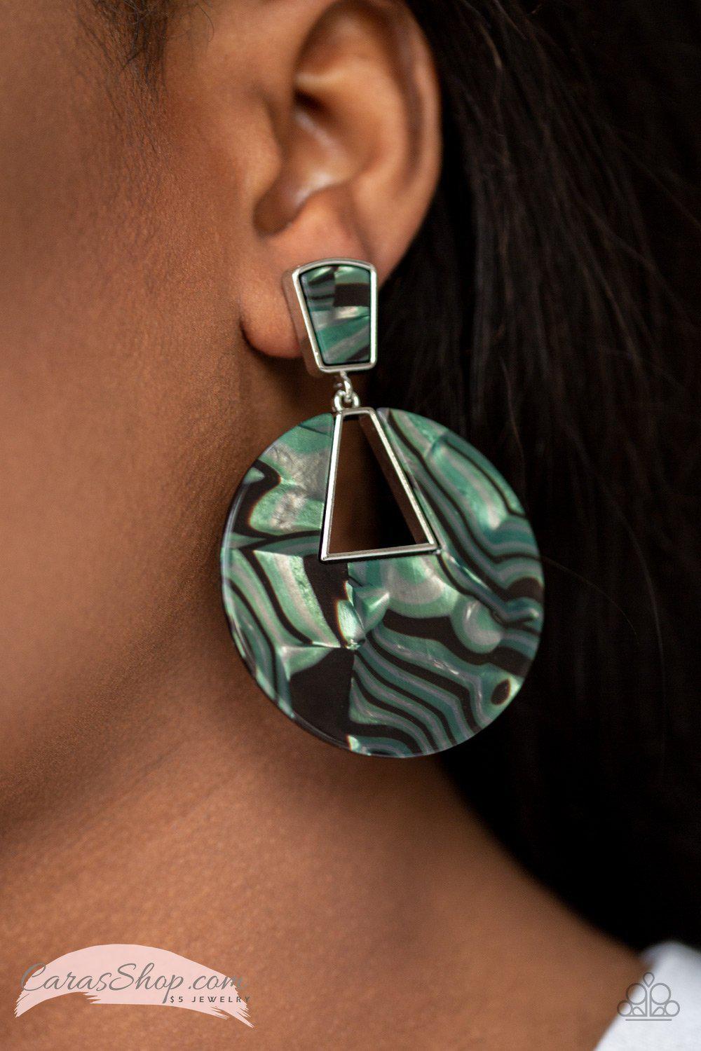 Let HEIR Rip! Green Acrylic Post Earrings - Paparazzi Accessories- lightbox - CarasShop.com - Paparazzi Jewelry by Cara Jewels
