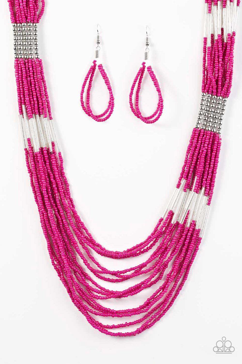 Let It Bead Pink and Silver Seed Bead Necklace - Paparazzi Accessories- lightbox - CarasShop.com - Paparazzi Jewelry by Cara Jewels