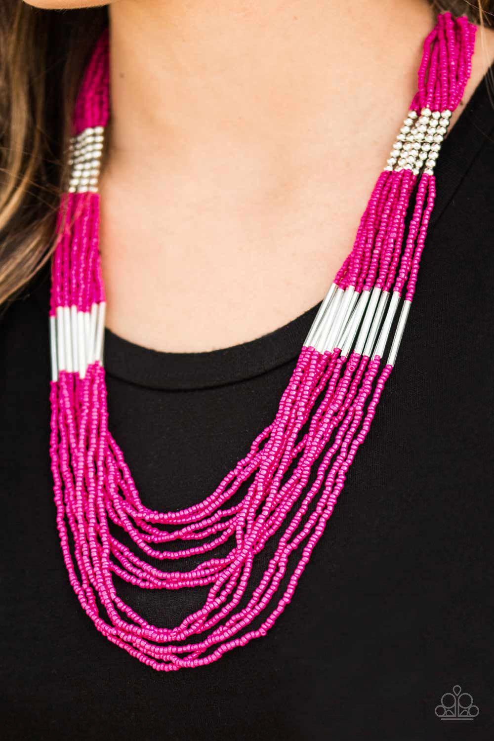Let It Bead Pink and Silver Seed Bead Necklace - Paparazzi Accessories- lightbox - CarasShop.com - Paparazzi Jewelry by Cara Jewels