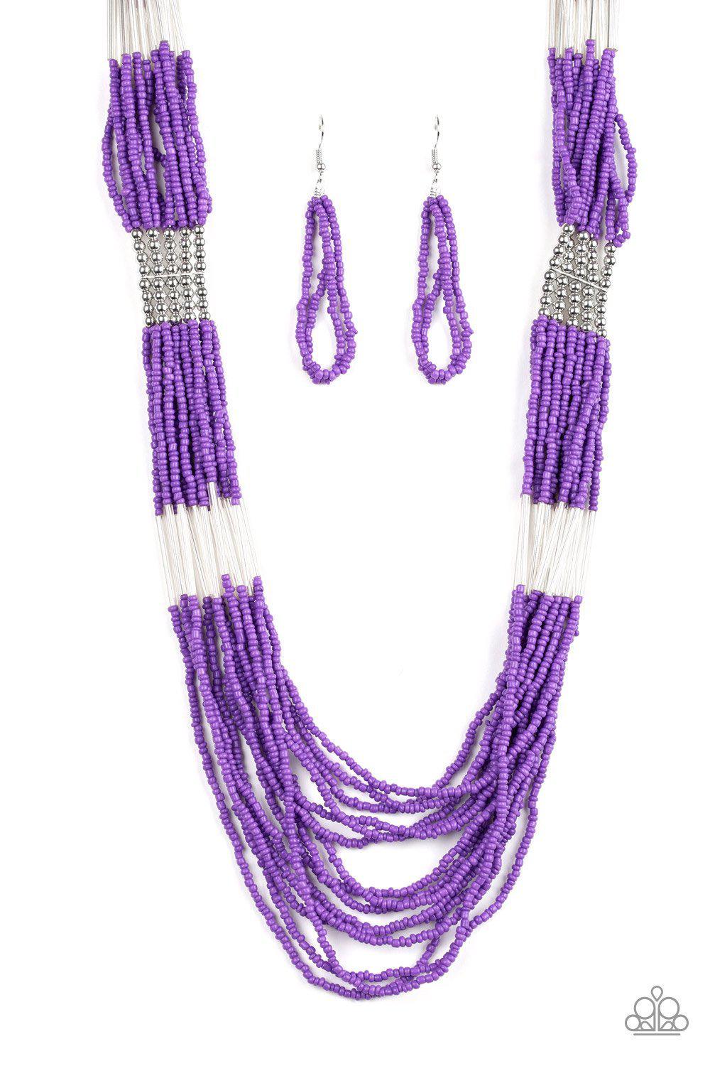 Let It Bead Purple and Silver Seed Bead Necklace - Paparazzi Accessories- lightbox - CarasShop.com - Paparazzi Jewelry by Cara Jewels