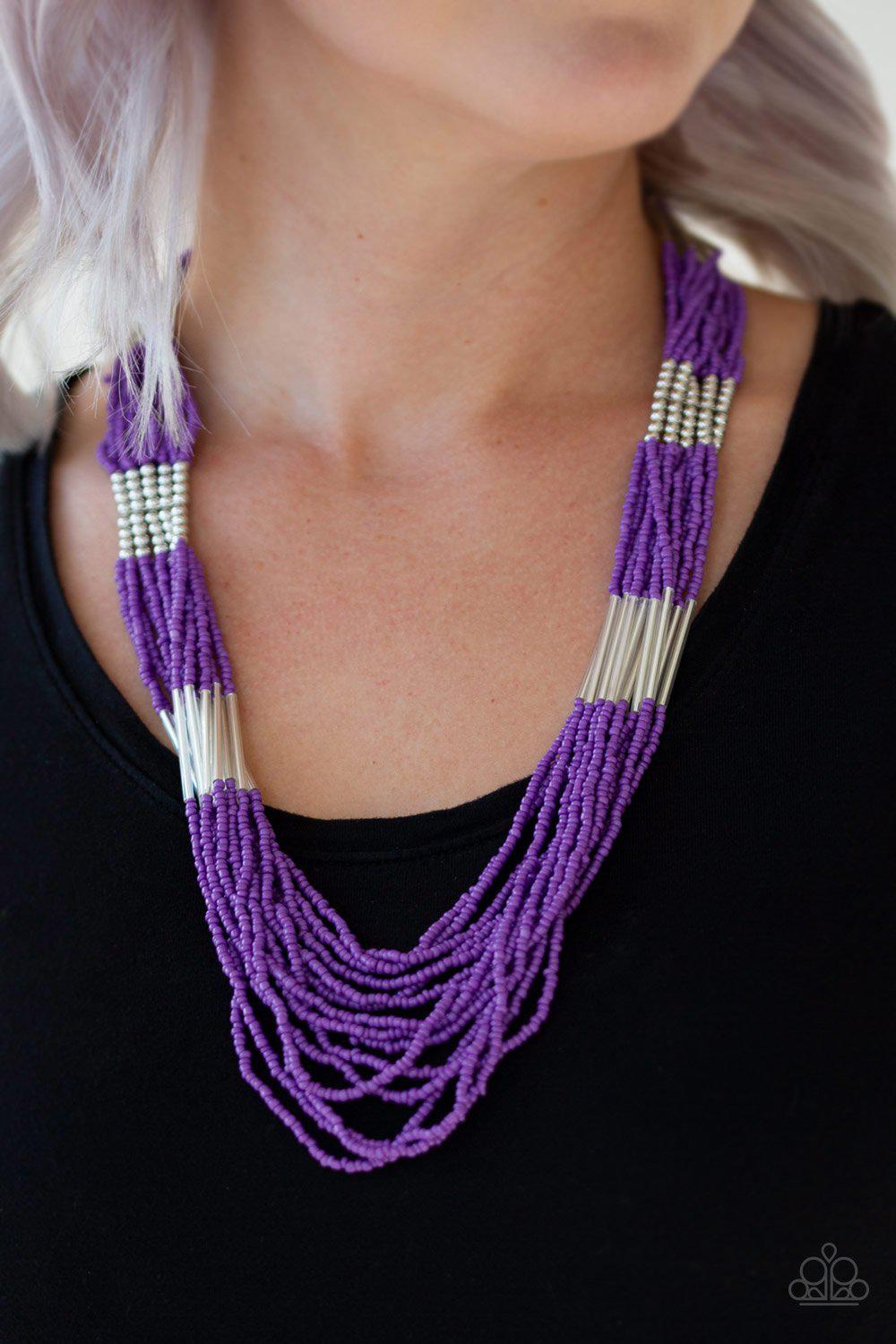 Let It Bead Purple and Silver Seed Bead Necklace - Paparazzi Accessories- lightbox - CarasShop.com - Paparazzi Jewelry by Cara Jewels