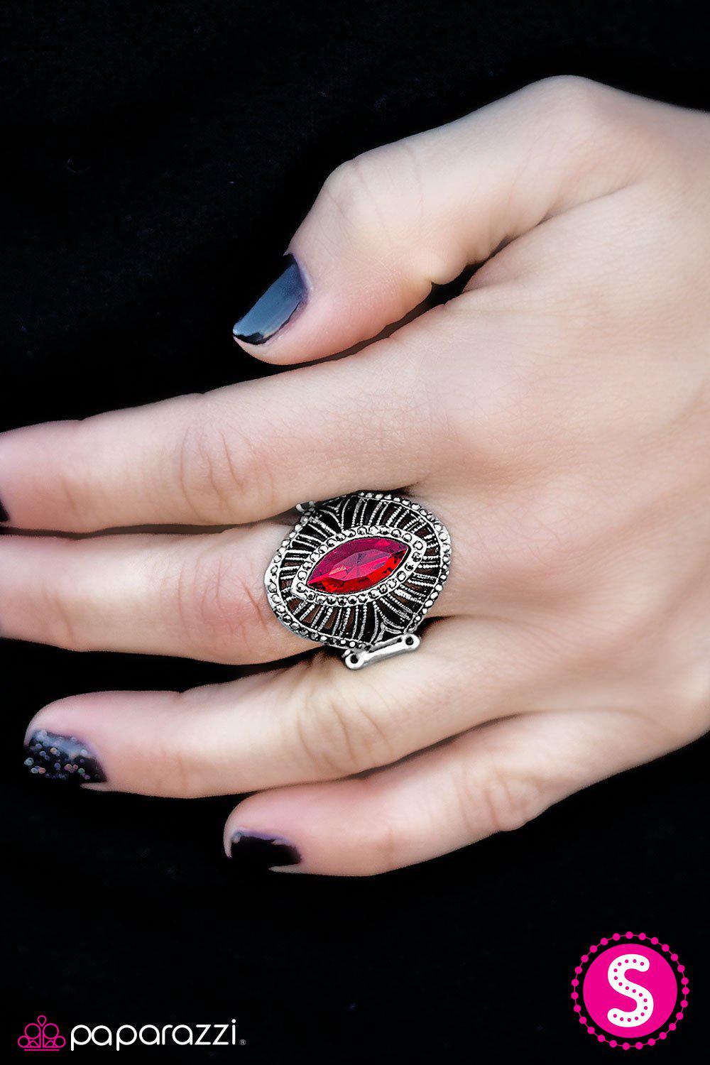 Let It REIGN Silver and Red Rhinestone Ring - Paparazzi Accessories- lightbox - CarasShop.com - Paparazzi Jewelry by Cara Jewels