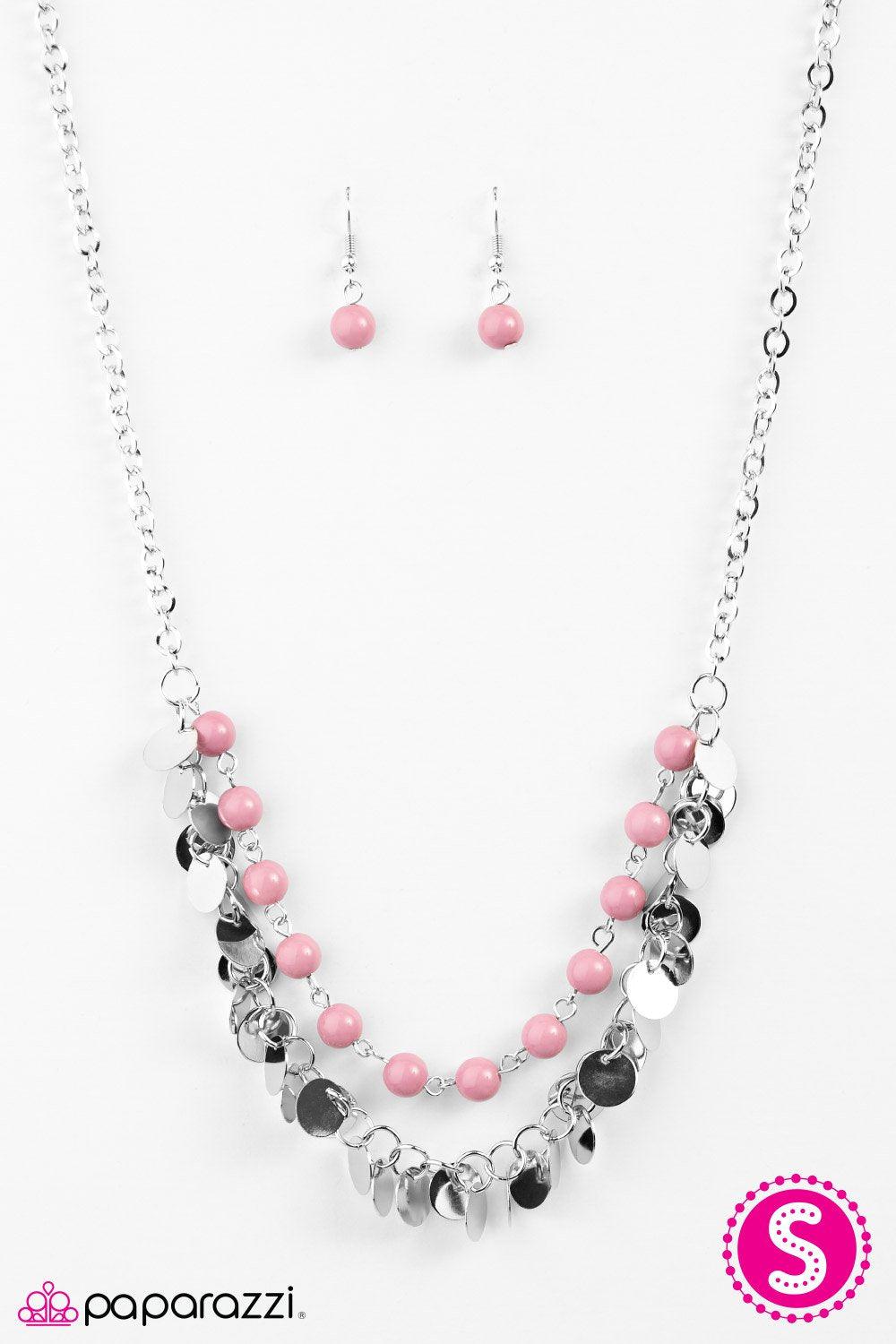 Let Me Introduce Myself Pink Necklace - Paparazzi Accessories - free matching earrings -CarasShop.com - Paparazzi Jewelry by Cara Jewels
