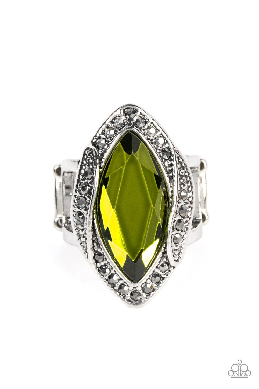 Let Me Take a REIGN Check Green Ring - Paparazzi Accessories- lightbox - CarasShop.com - Paparazzi Jewelry by Cara Jewels