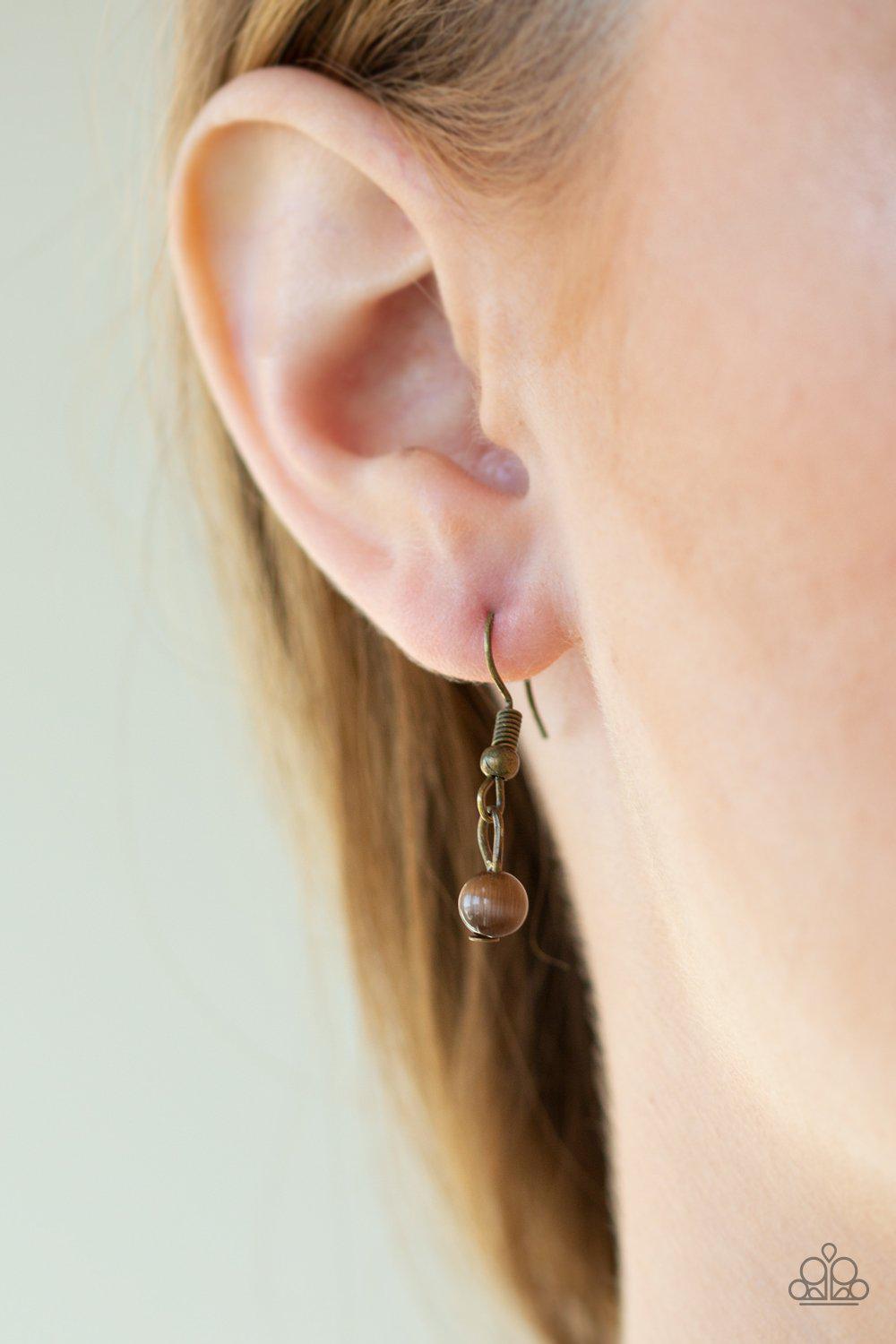 Let STEM Talk Brass Moonstone Leaf Necklace - Paparazzi Accessories - free matching earrings -CarasShop.com - Paparazzi Jewelry by Cara Jewels