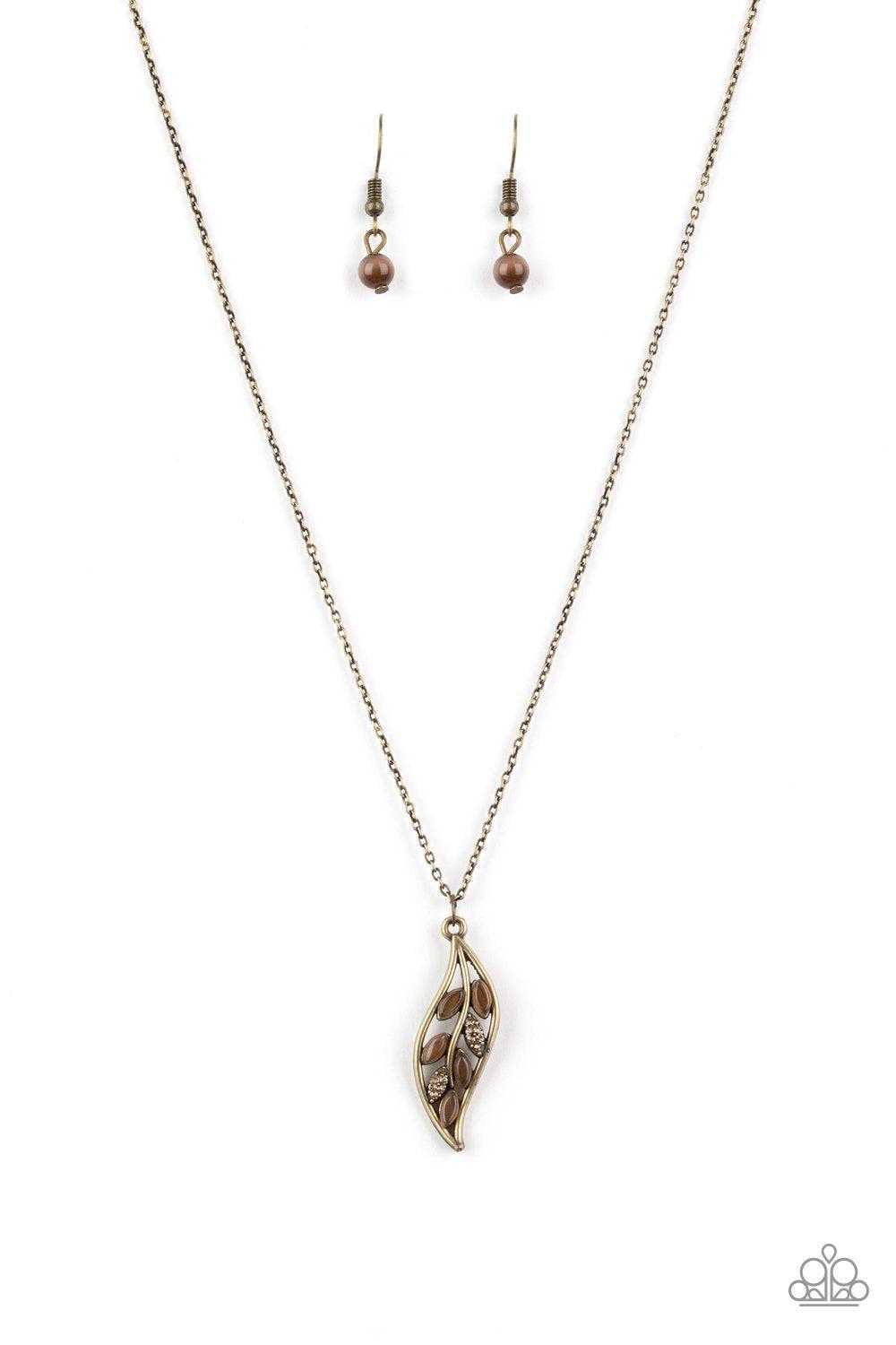 Let STEM Talk Brass Moonstone Leaf Necklace - Paparazzi Accessories- lightbox - CarasShop.com - Paparazzi Jewelry by Cara Jewels