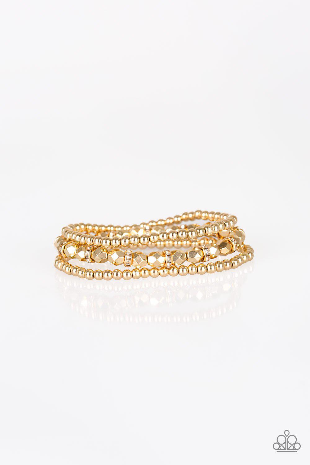 Let There BEAM Light Gold Stretch Bracelet Set - Paparazzi Accessories- on model - CarasShop.com - Paparazzi Jewelry by Cara Jewels