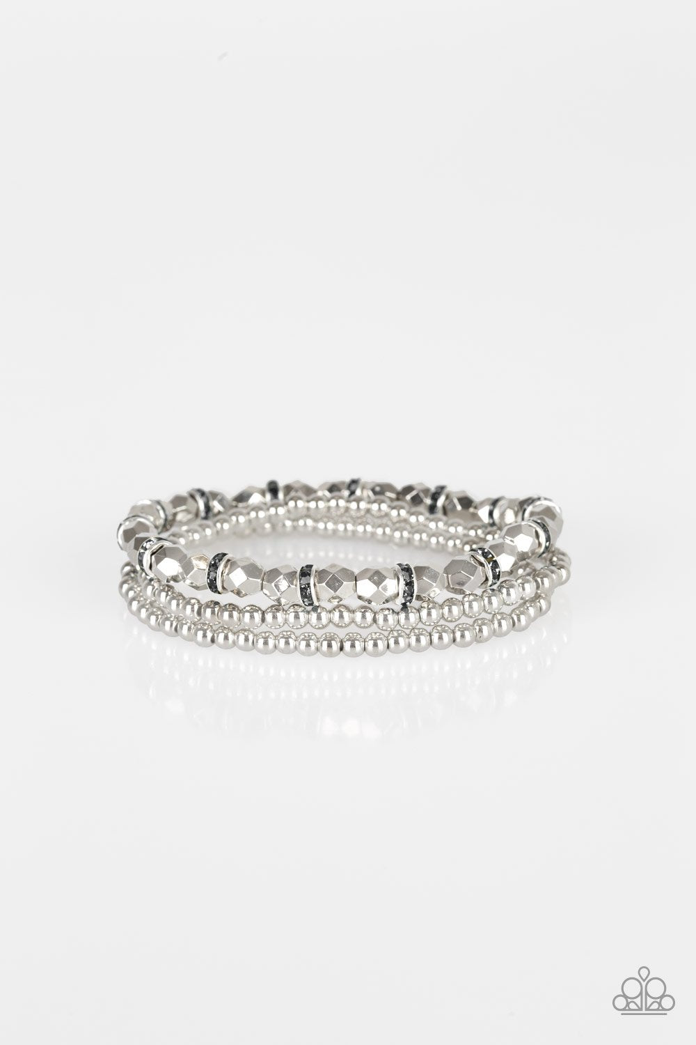 Let There Beam Light Silver Stretch Bracelet Set - Paparazzi Accessories- lightbox - CarasShop.com - Paparazzi Jewelry by Cara Jewels