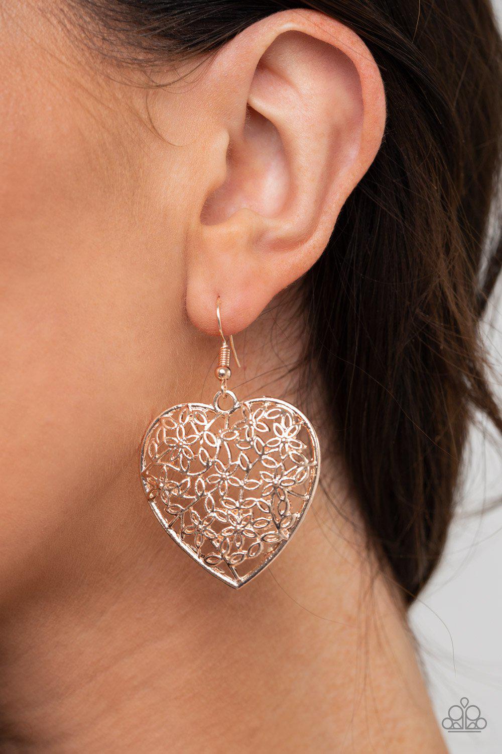 Let Your Heart Grow Rose Gold Heart Earrings - Paparazzi Accessories- lightbox - CarasShop.com - Paparazzi Jewelry by Cara Jewels