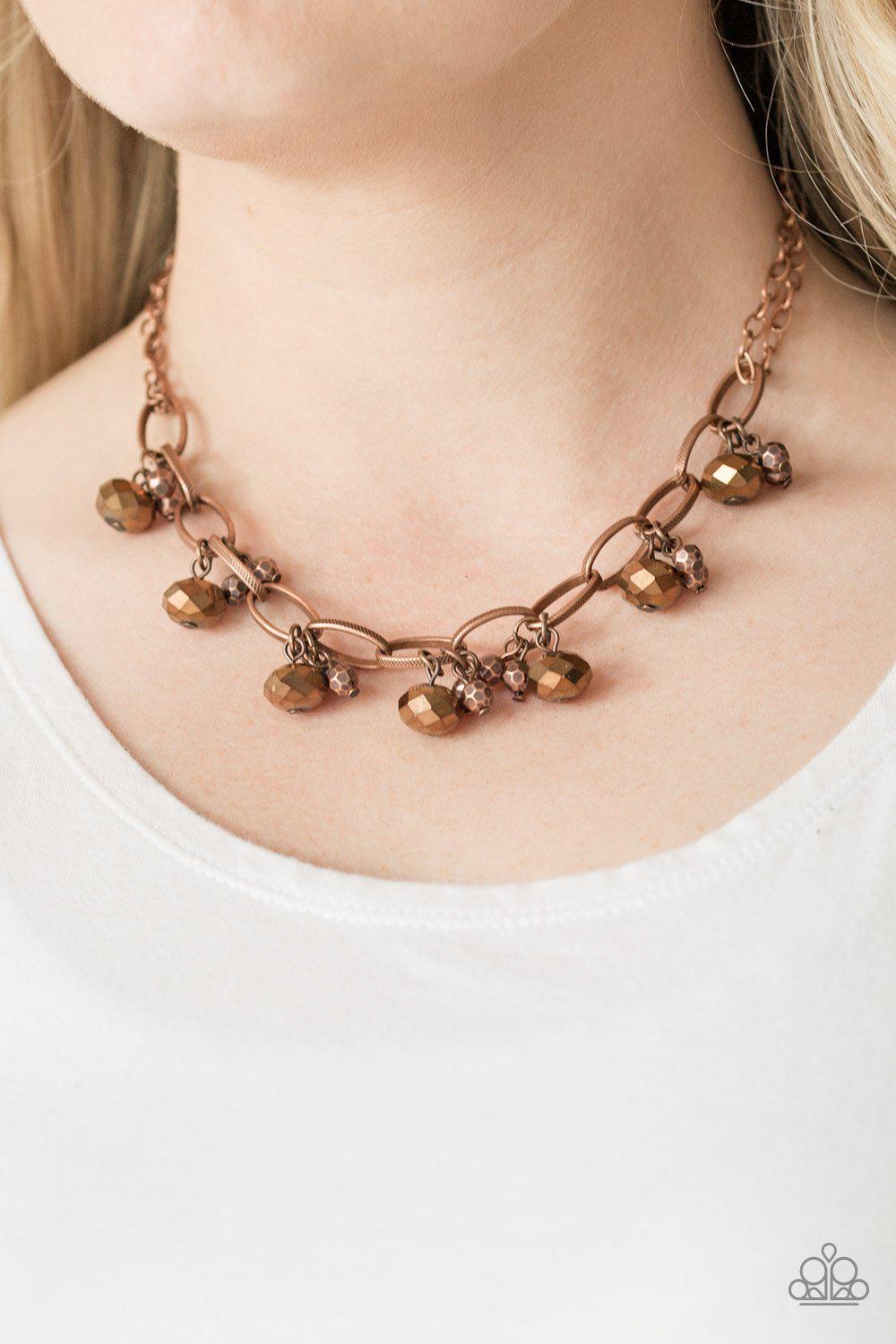 Let's Get This Fashion Show On The Road Copper Necklace - Paparazzi Accessories- on model - CarasShop.com - Paparazzi Jewelry by Cara Jewels