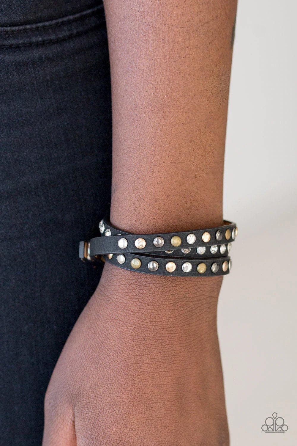 Lets Go For A CATWALK Black Bracelet - Paparazzi Accessories- on model - CarasShop.com - Paparazzi Jewelry by Cara Jewels