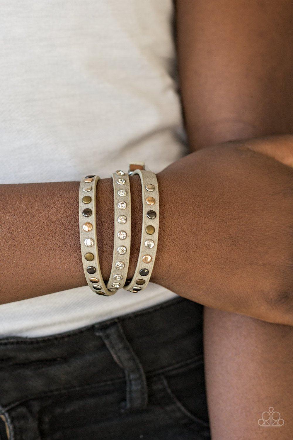 Lets Go For A CATWALK Brown Leather Urban Double-wrap Snap Bracelet - Paparazzi Accessories- lightbox - CarasShop.com - Paparazzi Jewelry by Cara Jewels