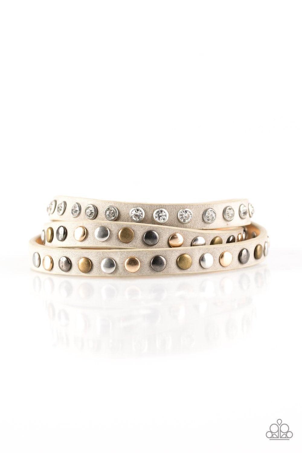 Lets Go For A CATWALK Brown Leather Urban Double-wrap Snap Bracelet - Paparazzi Accessories- on model - CarasShop.com - Paparazzi Jewelry by Cara Jewels