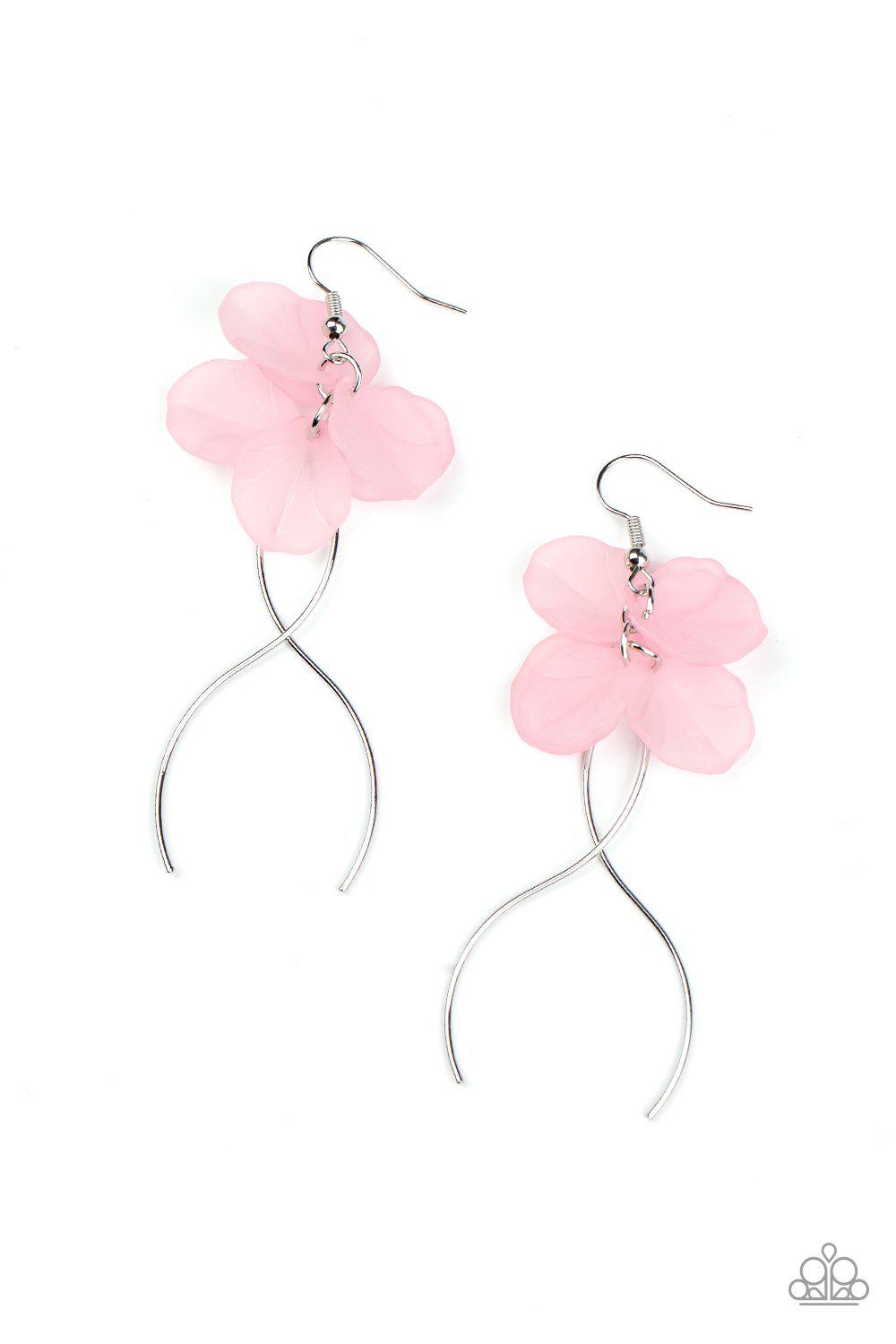 Let's Keep it ETHEREAL Pink Acrylic Flower Petal Earrings - Paparazzi Accessories- on model - CarasShop.com - Paparazzi Jewelry by Cara Jewels