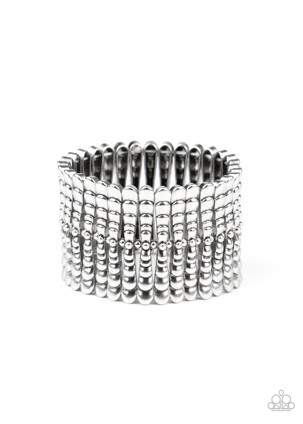 Level The Field Silver Stretch Bracelet - Paparazzi Accessories- on model - CarasShop.com - Paparazzi Jewelry by Cara Jewels