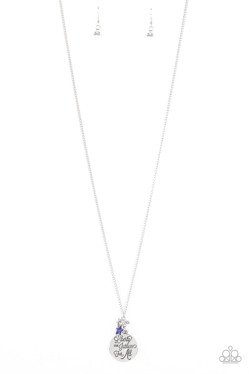Liberty And Justice For All Blue and Silver Inspirational Necklace - Paparazzi Accessories- lightbox - CarasShop.com - Paparazzi Jewelry by Cara Jewels