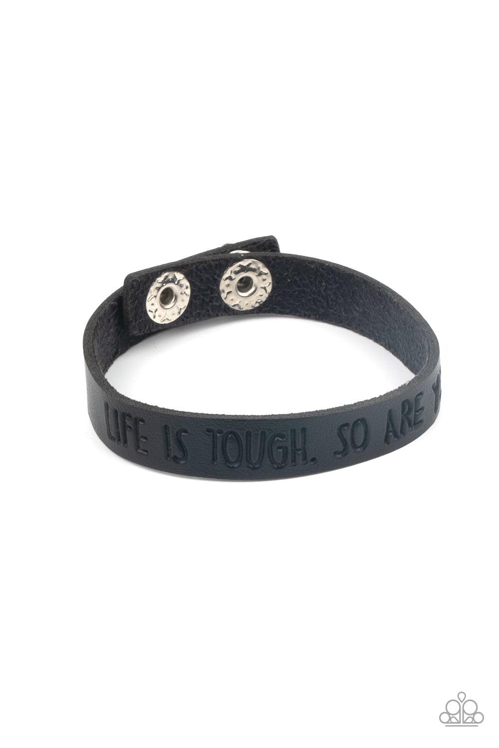 Life Is Tough Inspirational Black Wrap Bracelet - Paparazzi Accessories- lightbox - CarasShop.com - Paparazzi Jewelry by Cara Jewels