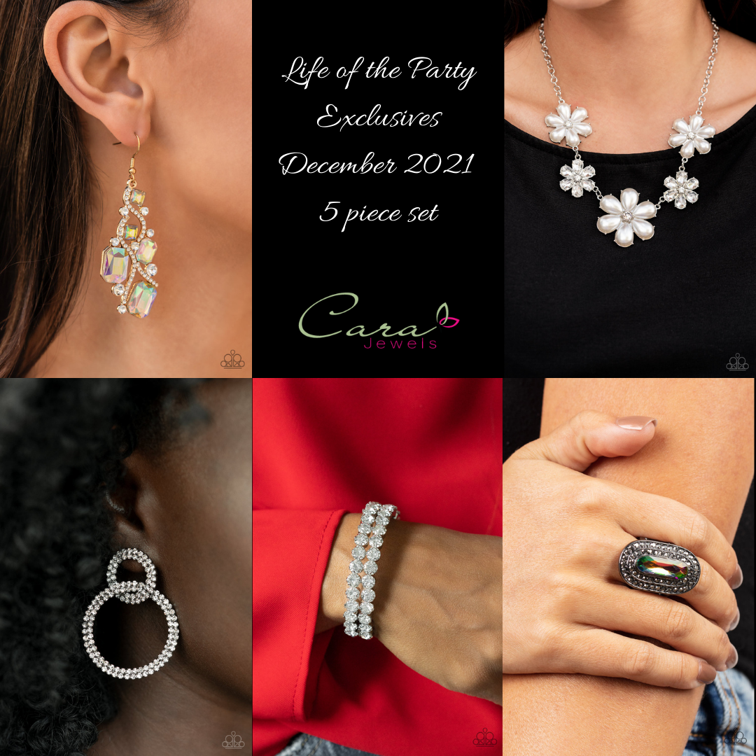 Life of the Party Exclusives December 2021 - 5 piece set - Paparazzi Accessories- lightbox - CarasShop.com - Paparazzi Jewelry by Cara Jewels