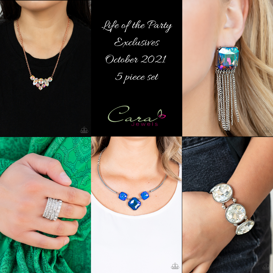 Life of the Party Exclusives October 2021 - 5 piece set - Paparazzi Accessories- lightbox - CarasShop.com - Paparazzi Jewelry by Cara Jewels