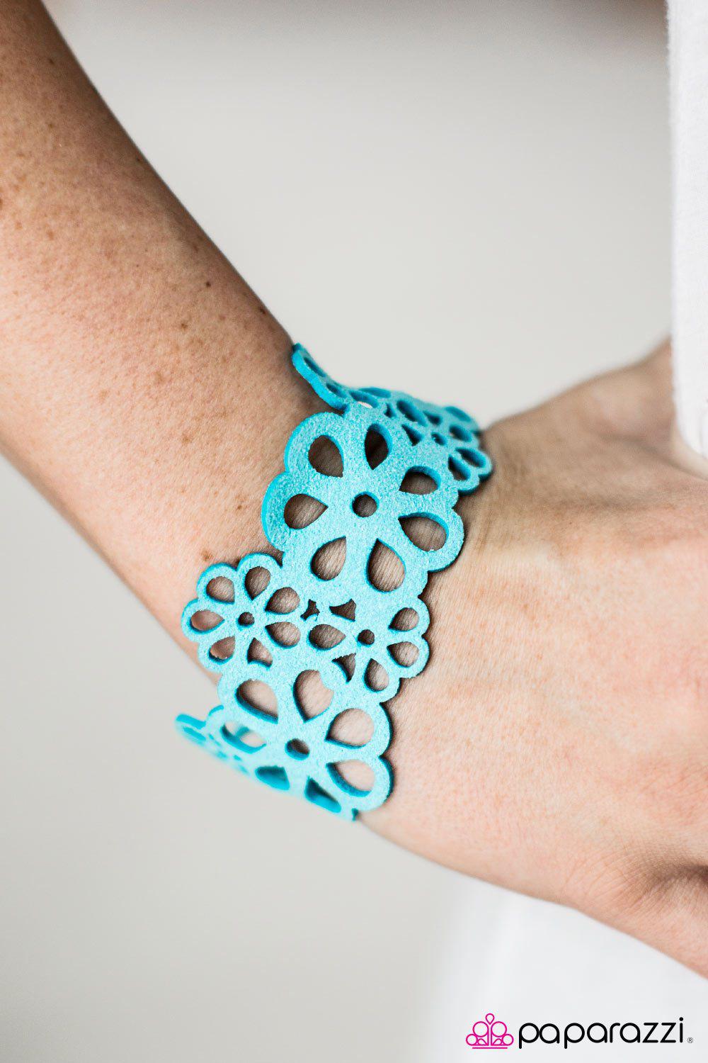Life's A Garden Blue Lace Urban Wrap Snap Bracelet - Paparazzi Accessories- lightbox - CarasShop.com - Paparazzi Jewelry by Cara Jewels