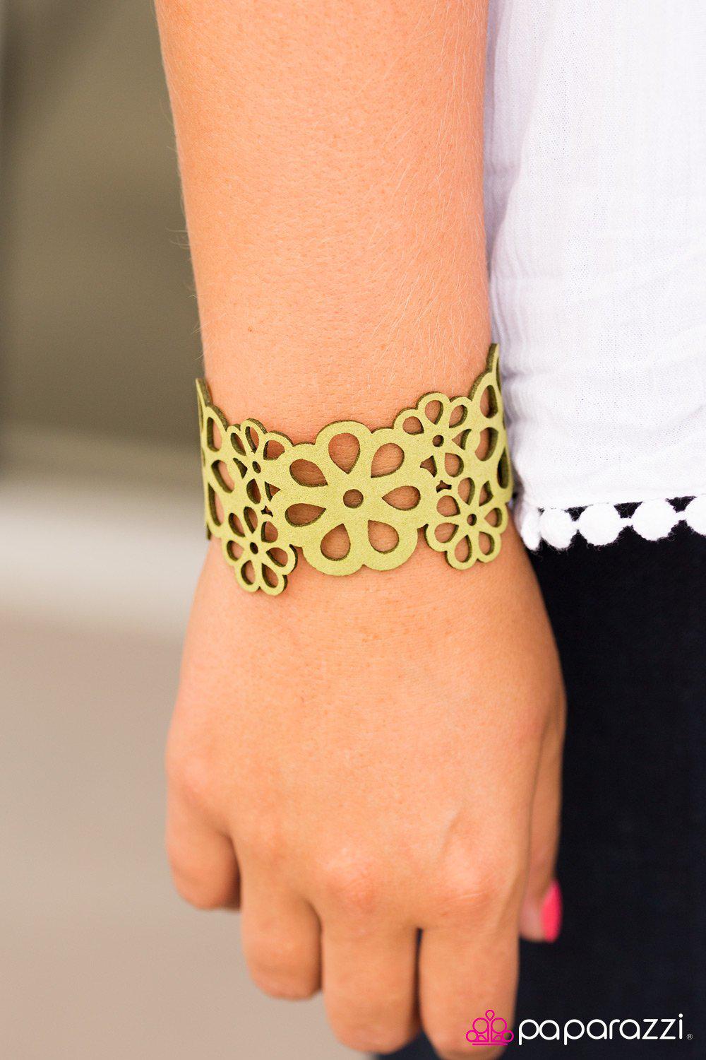 Life's A Garden Green Lace Urban Wrap Snap Bracelet - Paparazzi Accessories- lightbox - CarasShop.com - Paparazzi Jewelry by Cara Jewels