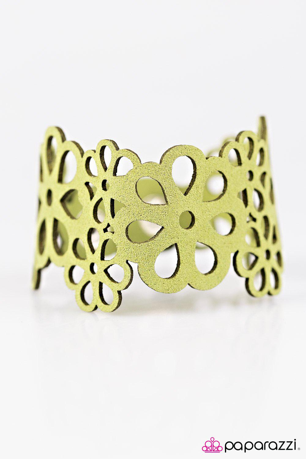 Life's A Garden Green Lace Urban Wrap Snap Bracelet - Paparazzi Accessories- on model - CarasShop.com - Paparazzi Jewelry by Cara Jewels