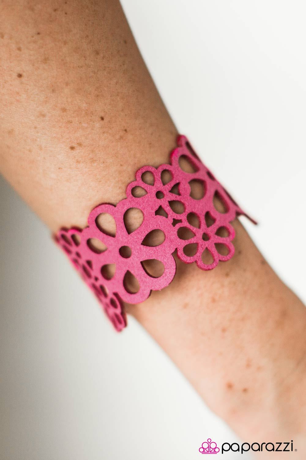 Life's A Garden Pink Lace Urban Wrap Snap Bracelet - Paparazzi Accessories- lightbox - CarasShop.com - Paparazzi Jewelry by Cara Jewels