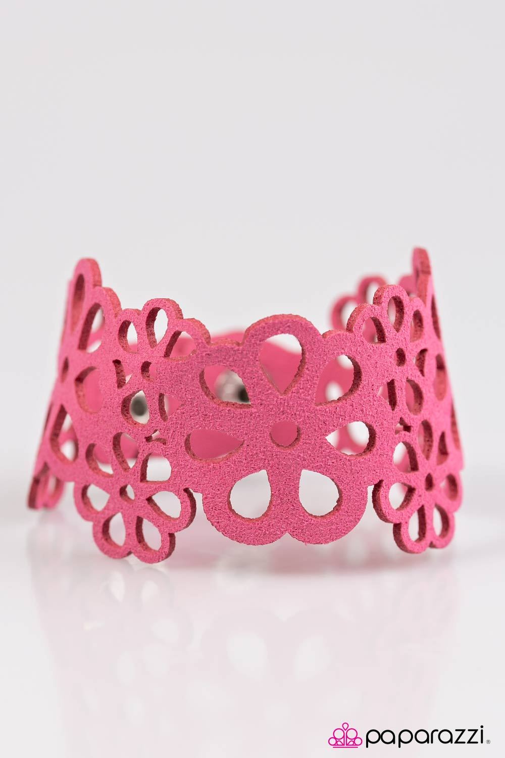 Life's A Garden Pink Lace Urban Wrap Snap Bracelet - Paparazzi Accessories- on model - CarasShop.com - Paparazzi Jewelry by Cara Jewels