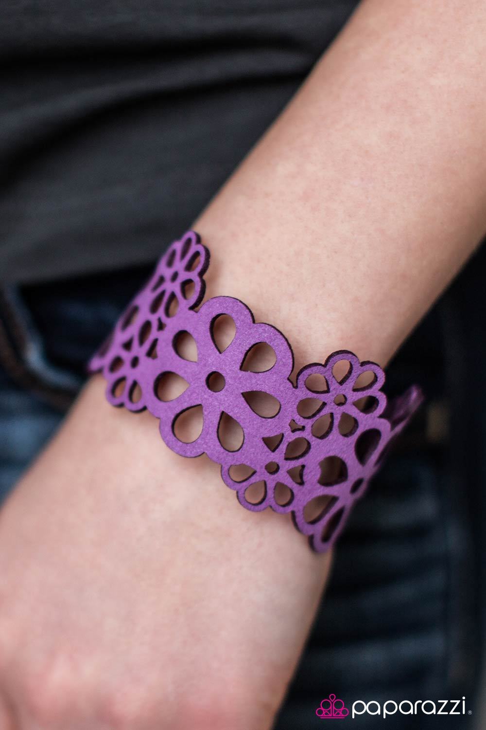 Life's A Garden Purple Lace Urban Wrap Snap Bracelet - Paparazzi Accessories- on model - CarasShop.com - Paparazzi Jewelry by Cara Jewels