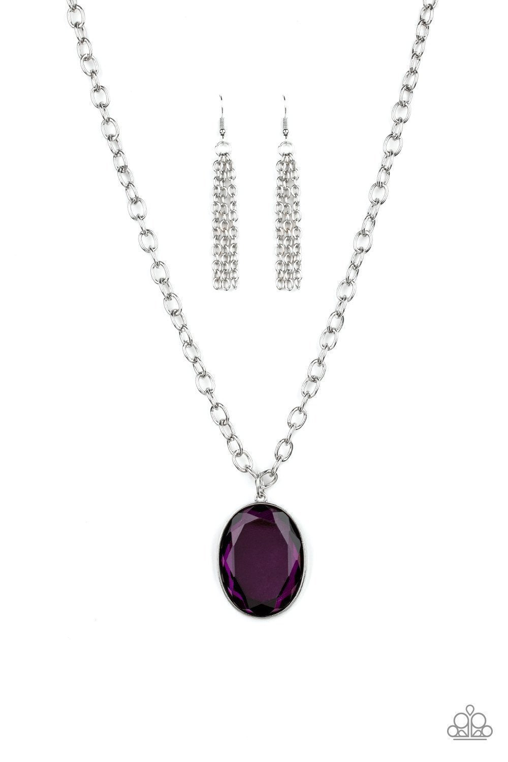 Light as HEIR Purple Rhinestone Necklace - Paparazzi Accessories- on model - CarasShop.com - Paparazzi Jewelry by Cara Jewels