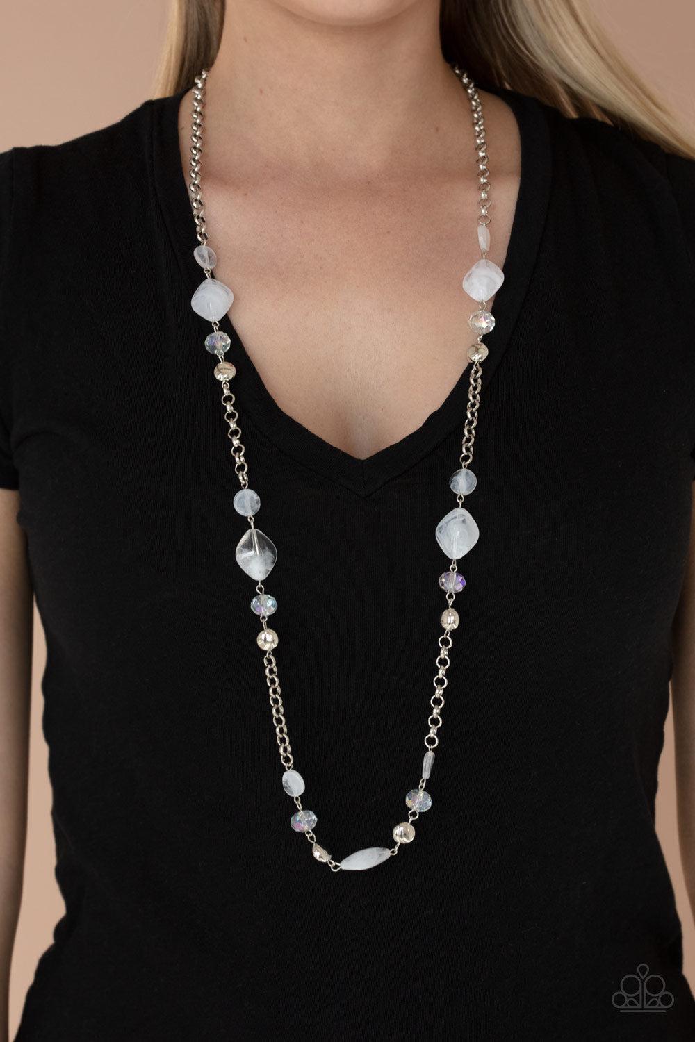 Light-Scattering Luminosity White Necklace - Paparazzi Accessories- on model - CarasShop.com - Paparazzi Jewelry by Cara Jewels