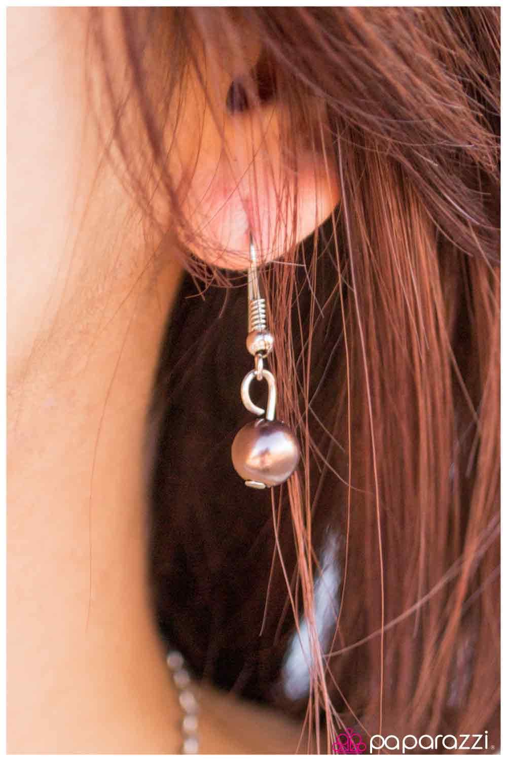 Lightly Tassled Silver and Brown Pearl Necklace - Paparazzi Accessories - free matching earrings -CarasShop.com - Paparazzi Jewelry by Cara Jewels