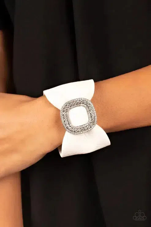 Lights, SELFIE, Action! White Urban Bracelet - Paparazzi Accessories- on model - CarasShop.com - Paparazzi Jewelry by Cara Jewels