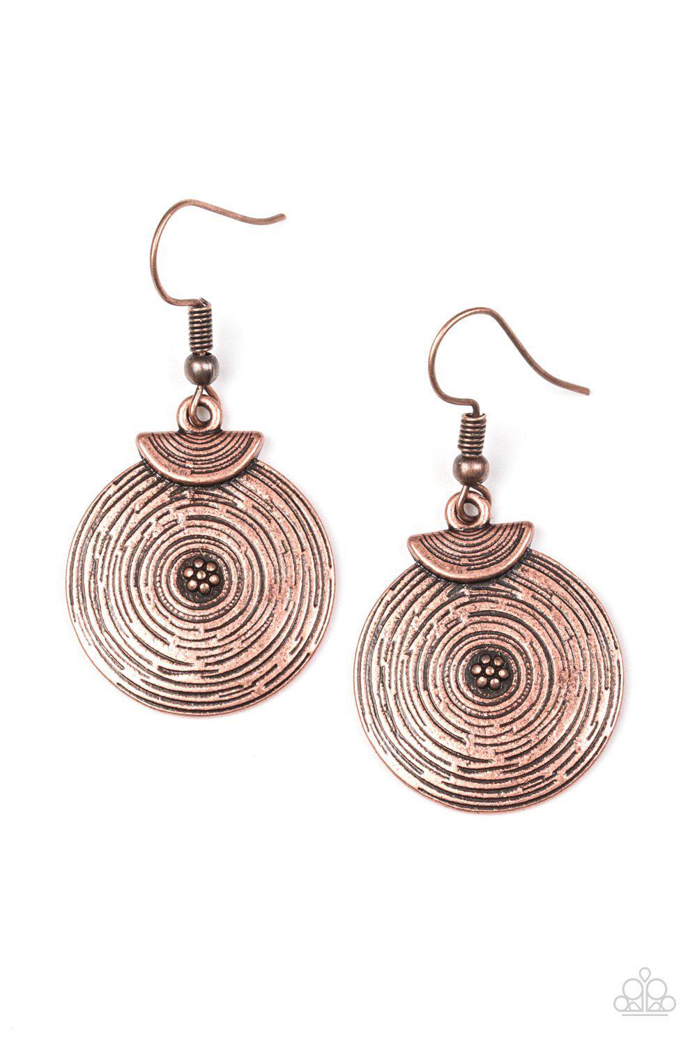 Lily Of The Nile Copper Earrings - Paparazzi Accessories- lightbox - CarasShop.com - Paparazzi Jewelry by Cara Jewels