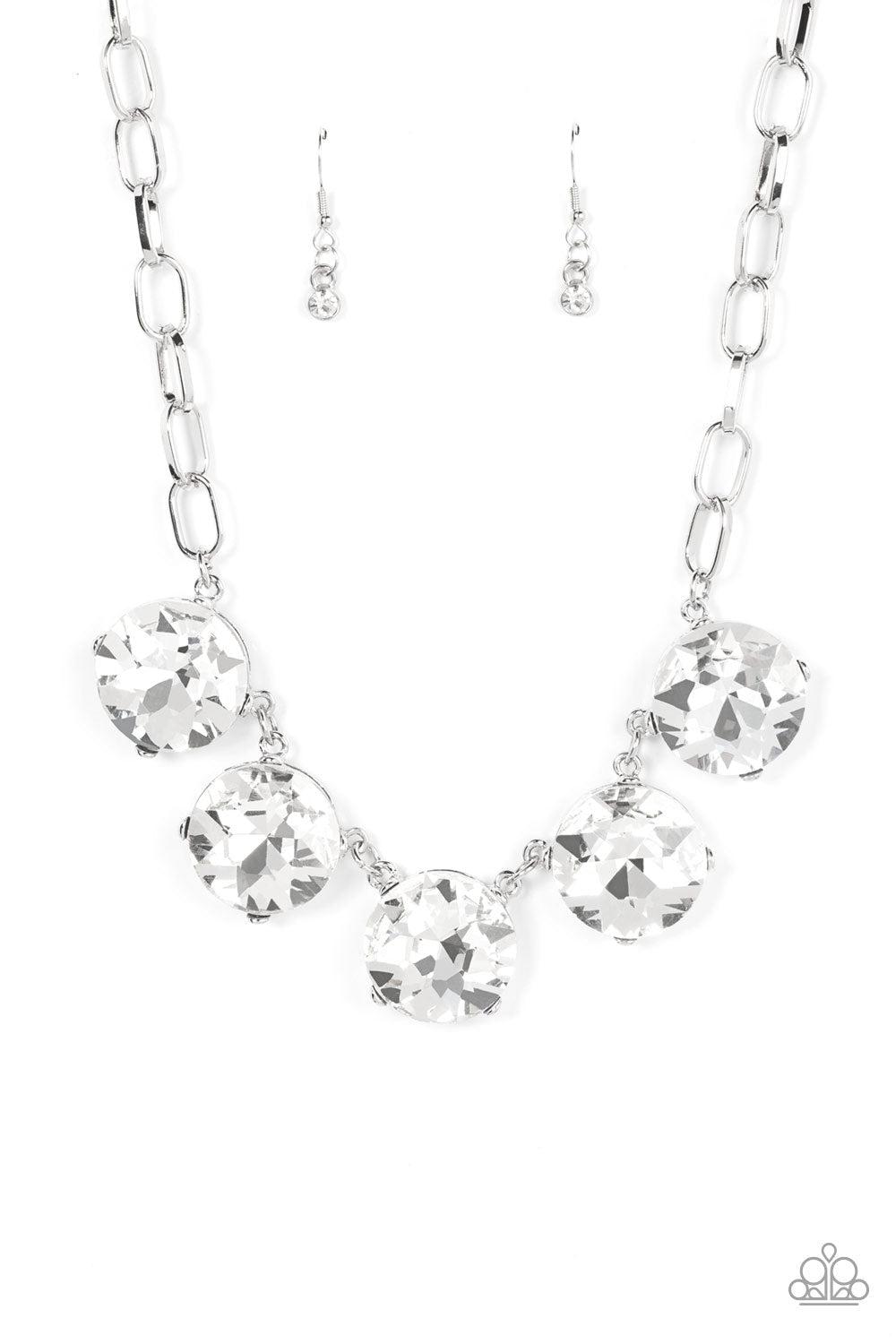 Limelight Luxury White Rhinestone Necklace - Paparazzi Accessories- lightbox - CarasShop.com - Paparazzi Jewelry by Cara Jewels