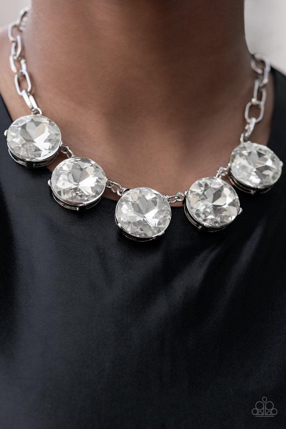 Limelight Luxury White Rhinestone Necklace - Paparazzi Accessories- on model - CarasShop.com - Paparazzi Jewelry by Cara Jewels