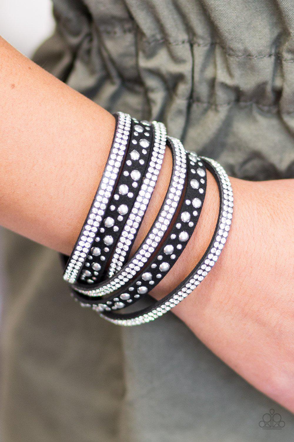 Limited Sparkle Silver and Black Double-wrap Snap Bracelet - Paparazzi Accessories- lightbox - CarasShop.com - Paparazzi Jewelry by Cara Jewels