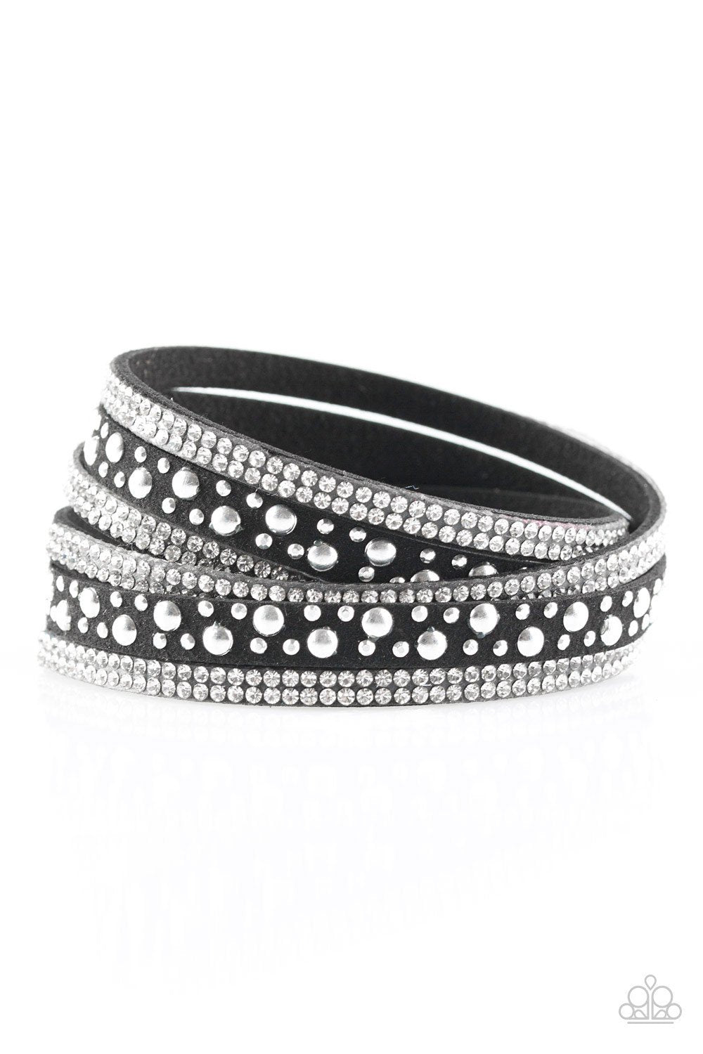Limited Sparkle Silver and Black Double-wrap Snap Bracelet - Paparazzi Accessories- on model - CarasShop.com - Paparazzi Jewelry by Cara Jewels