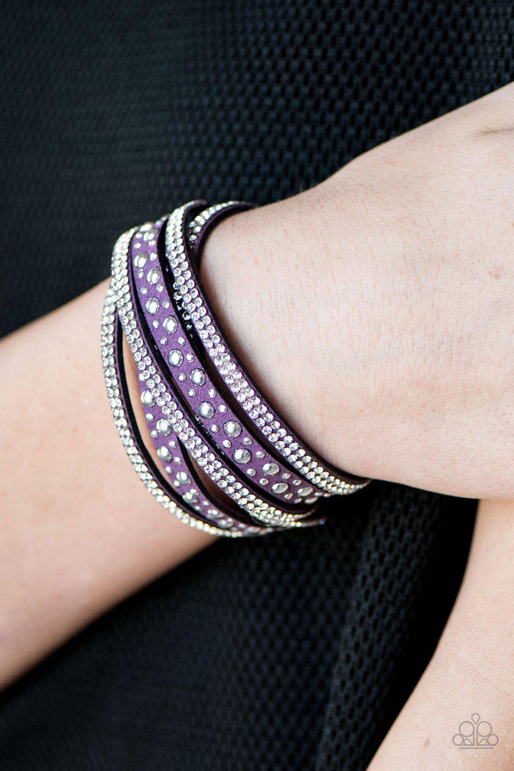 Limited Sparkle Silver and Purple Double-wrap Snap Bracelet - Paparazzi Accessories- lightbox - CarasShop.com - Paparazzi Jewelry by Cara Jewels