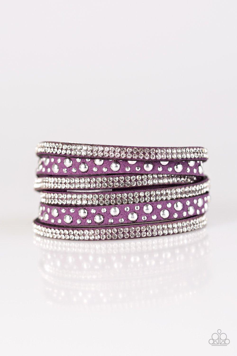 Limited Sparkle Silver and Purple Double-wrap Snap Bracelet - Paparazzi Accessories- on model - CarasShop.com - Paparazzi Jewelry by Cara Jewels