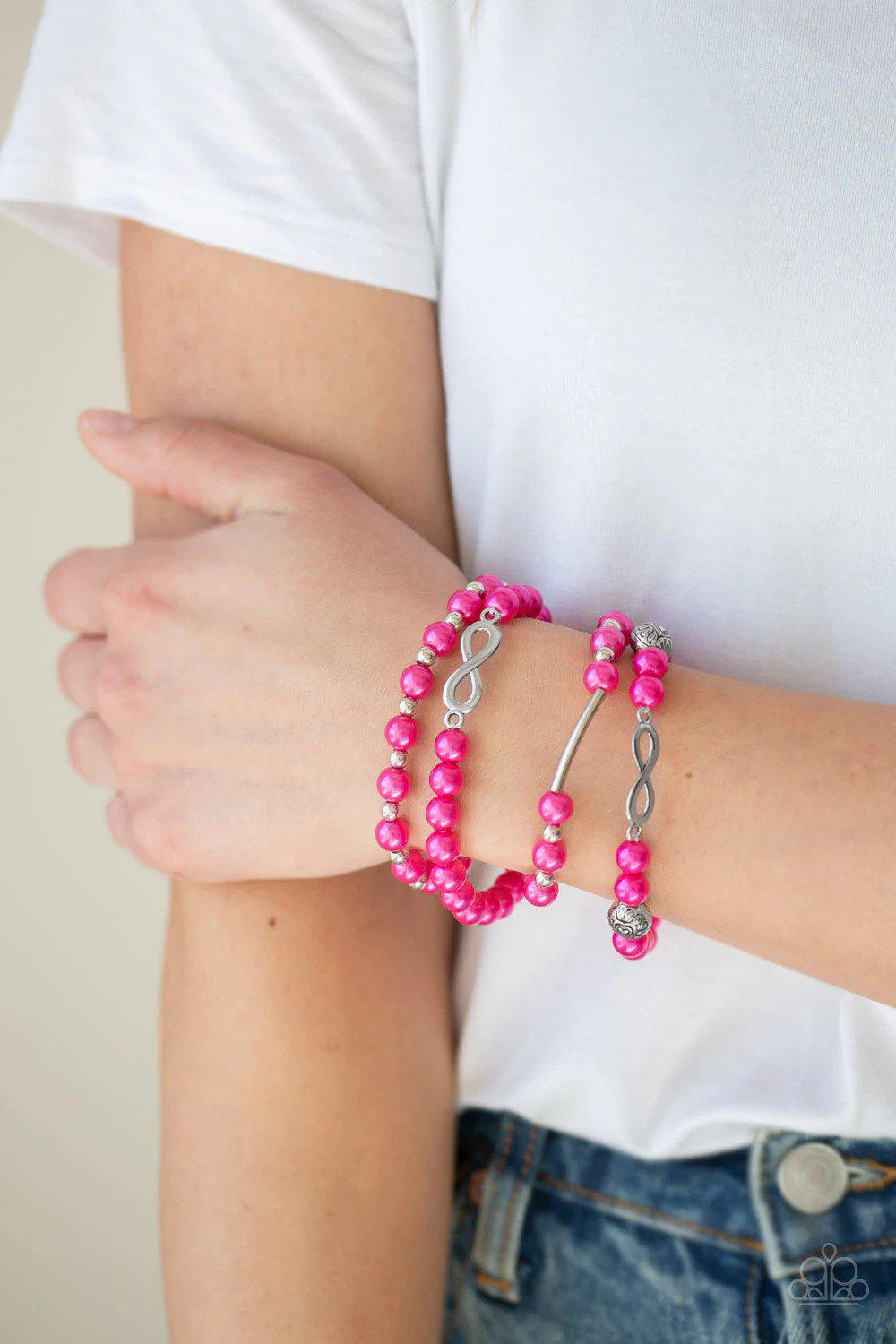 Limitless Luxury Pink Bracelet - Paparazzi Accessories- on model - CarasShop.com - Paparazzi Jewelry by Cara Jewels