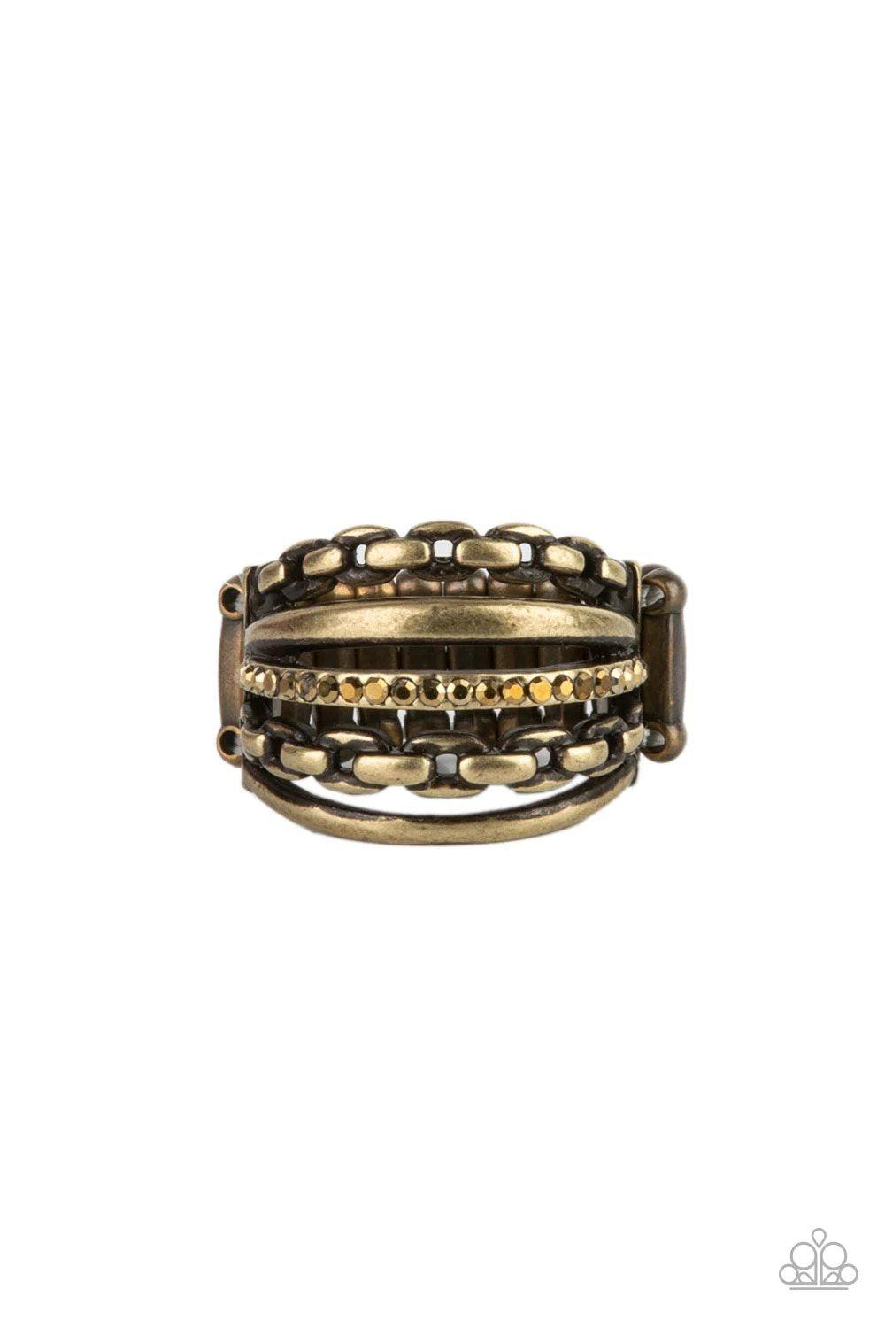 LINK Out Loud Brass Ring - Paparazzi Accessories- lightbox - CarasShop.com - Paparazzi Jewelry by Cara Jewels