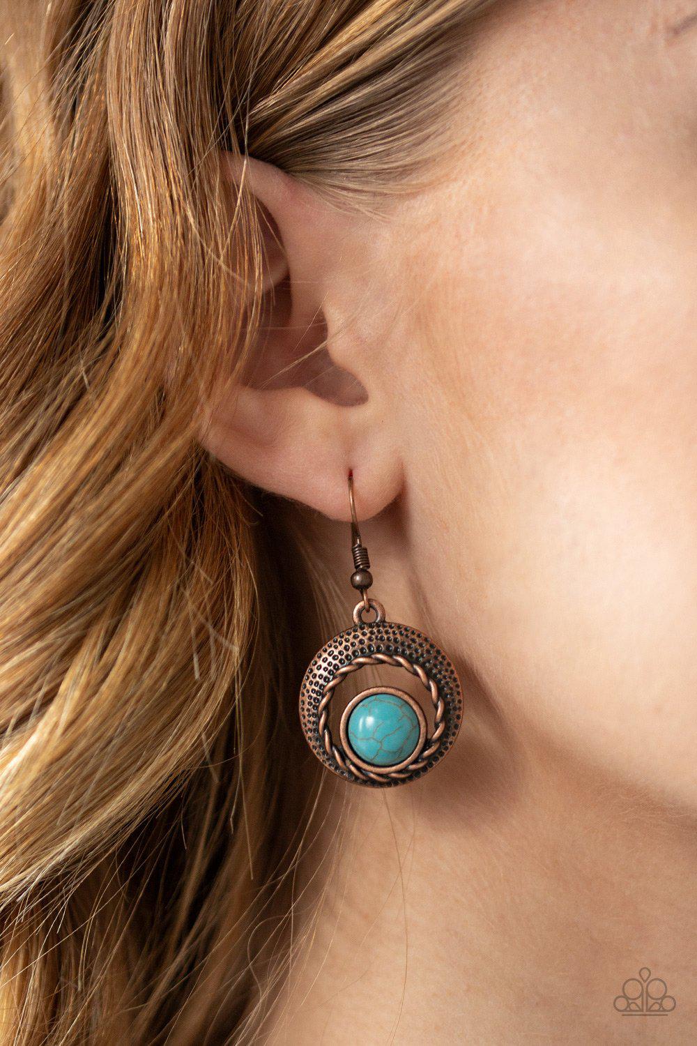 Lions, Tigers and Bears Copper and Turquoise Blue Stone Necklace - Paparazzi Accessories - free matching earrings -CarasShop.com - Paparazzi Jewelry by Cara Jewels